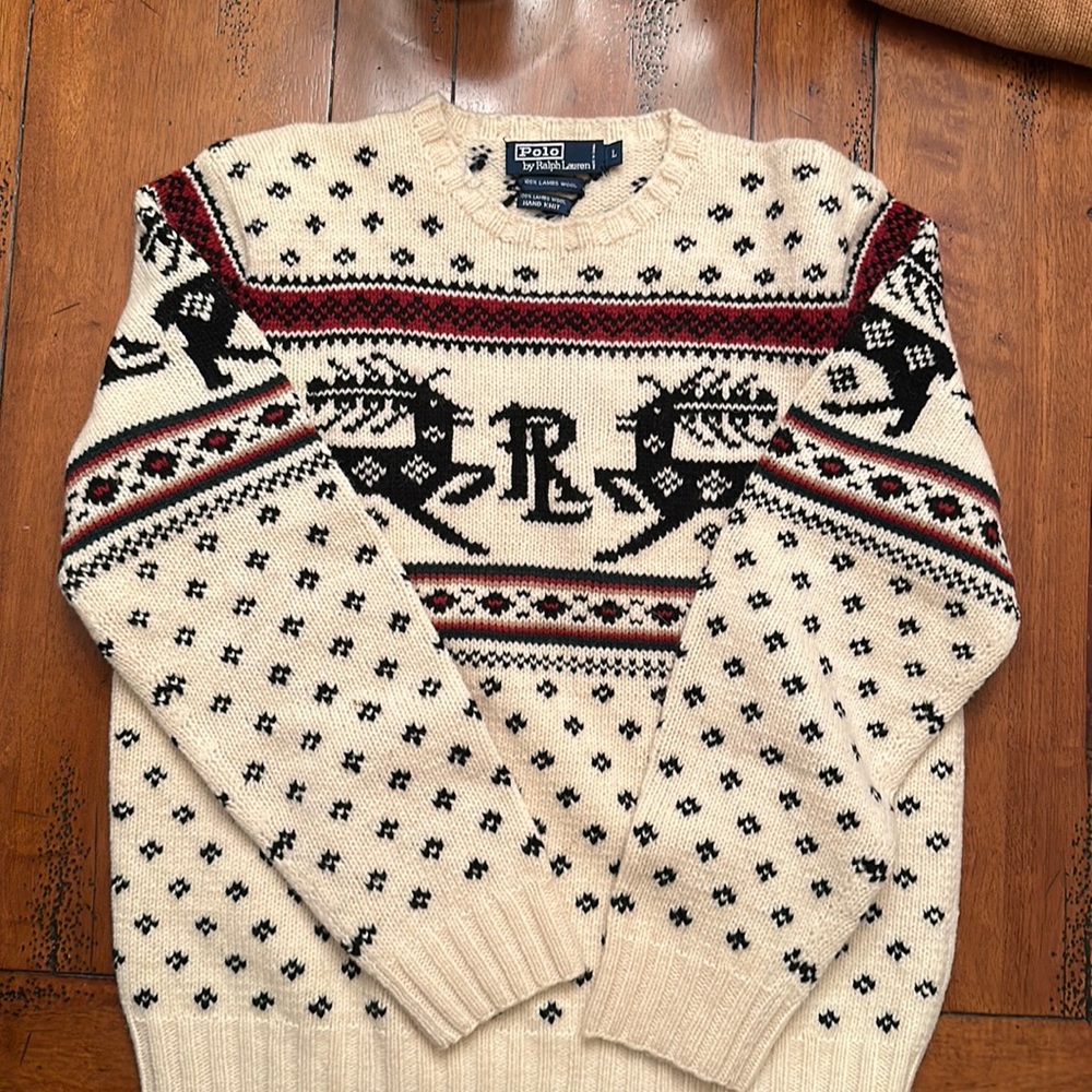 Men’s polo, Ralph, Lauren size, large hand, knit wool sweater